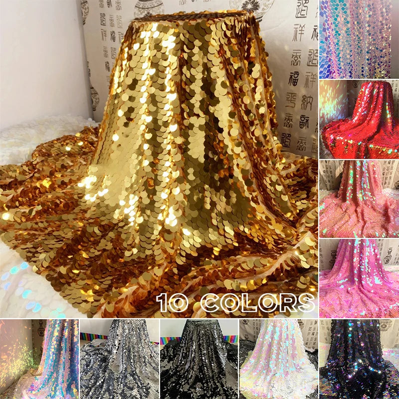 Iridescent Shiny Mermaid Scale Fabric Laser Sequins Glitter Fabric For Diy Tablecloth Garment Wedding Party Background Decor