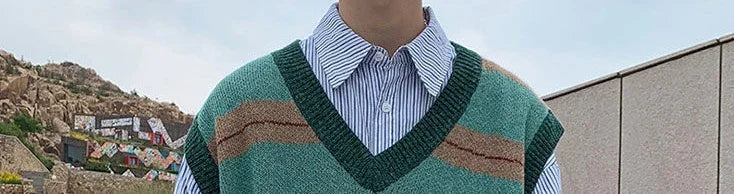 Tatiana Haven Men’s Printed Knit Sweater Vest – V-Neck Casual Korean-Style Fashion Waistcoat for Autumn & Winter