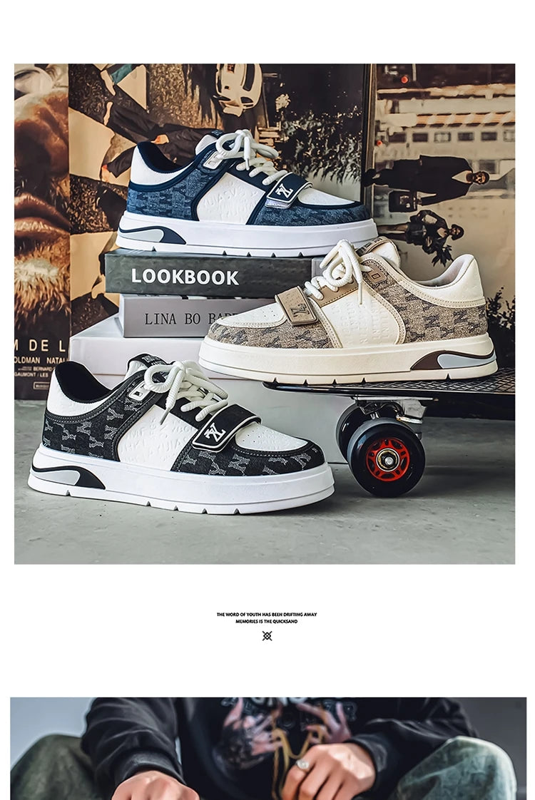 Fashion White Blue Skateboard Shoes Man Comfortable Platform Men&