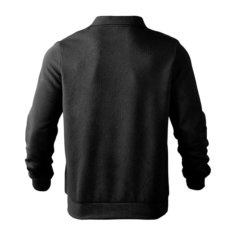 Men’s Zipper Polo Sweatshirt – Turn-Down Collar Long Sleeve Pullover for Autumn and Winter