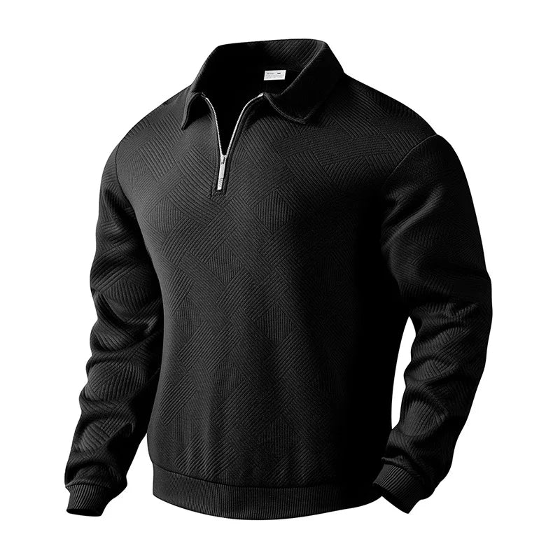 Men’s Zipper Polo Sweatshirt – Turn-Down Collar Long Sleeve Pullover for Autumn and Winter