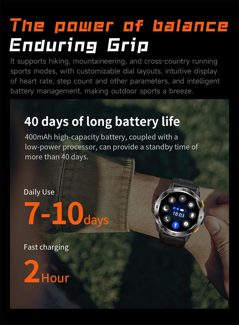 5ATM LED Flashlight Smart Watch Men 100+ Sports Modes Health Monitor Man Watches Bluetooth Call Men Smartwatches For Android ios