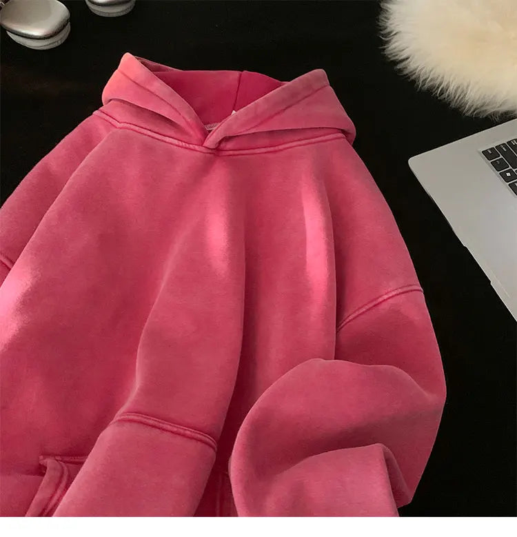 Men’s Vintage Washed Hoodie – Loose Fit Streetwear Pullover for Casual Harajuku Style