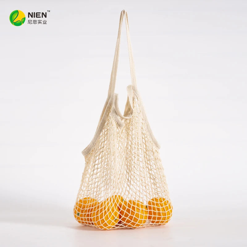 Bremium Reusable Mesh Shopping Bag Cotton Grocery Bags Portable Washable Durable Long Handle Tote Bags Reusable Produce Bags
