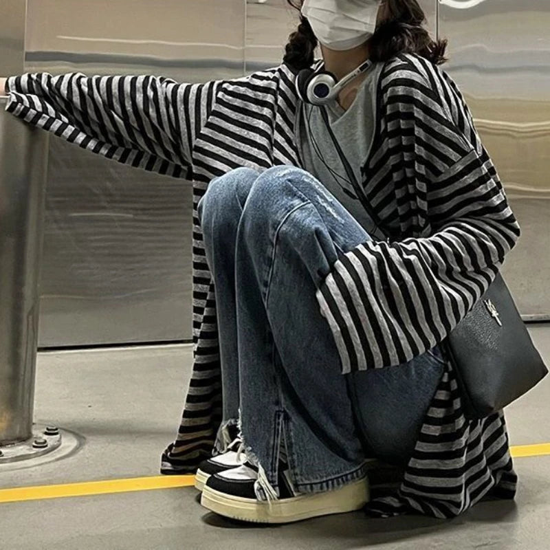 Sweatshirts Women Striped Chic Loose All-match Design Summer Simple Daily Retro Students Tender Sun-proof Classic Korean Style