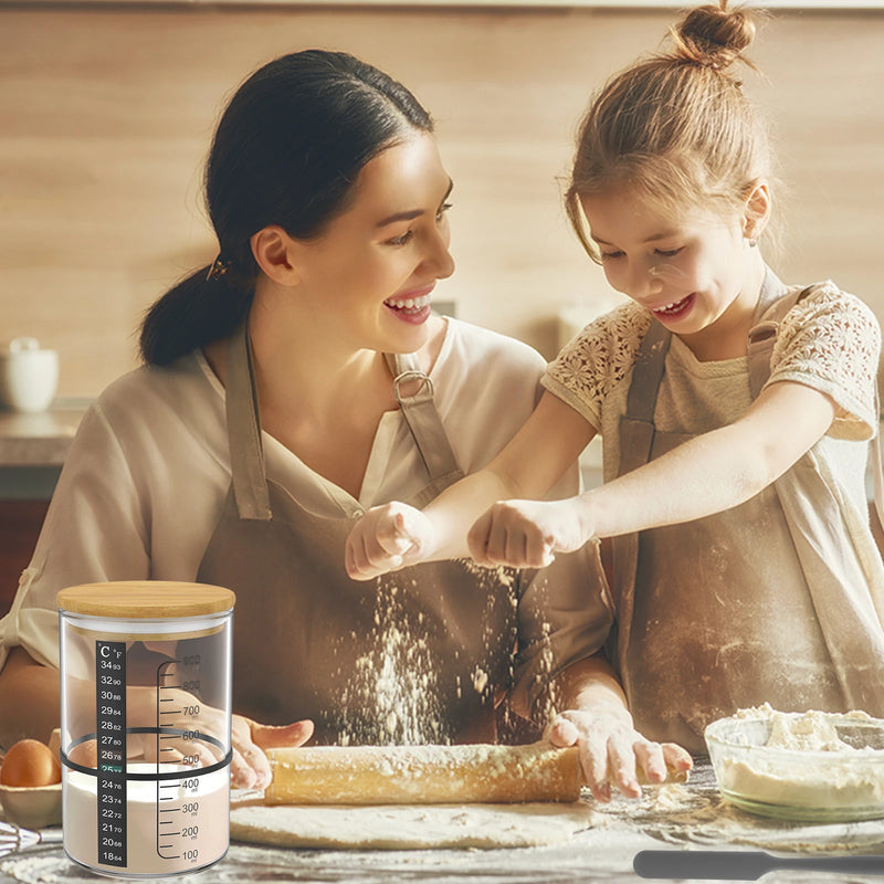 9Pcs Sourdough Starter Jar Kit 900ML Clear Glass Sourdough Starter Container Baking Fermentation Jar Food Storage Heat Resistant