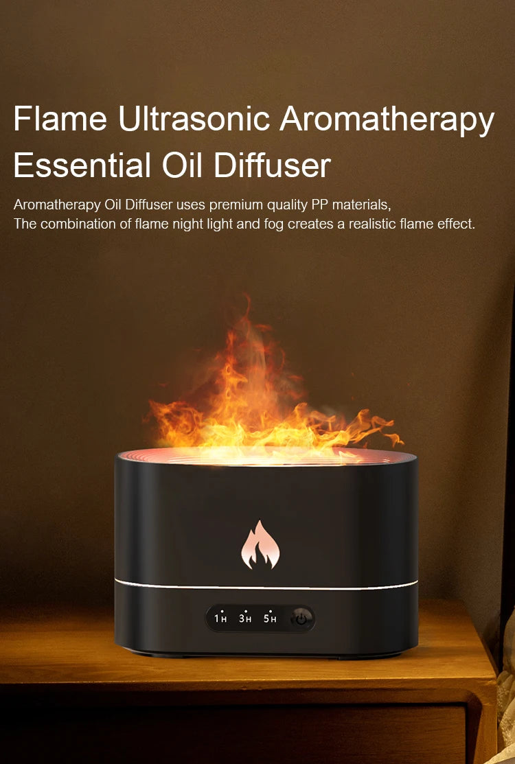 250ml Flame Humidifier 1/3/5H USB Smart Timing LED Electric  Aroma Diffuser Simulation Fire Night Lamp
