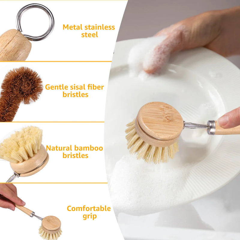 4/5Pcs Bamboo Dish Scrub Brushes Replaceable dish brush Kitchen Wooden Cleaning Scrubbers Household Cleaning Brush Cleaning Tool