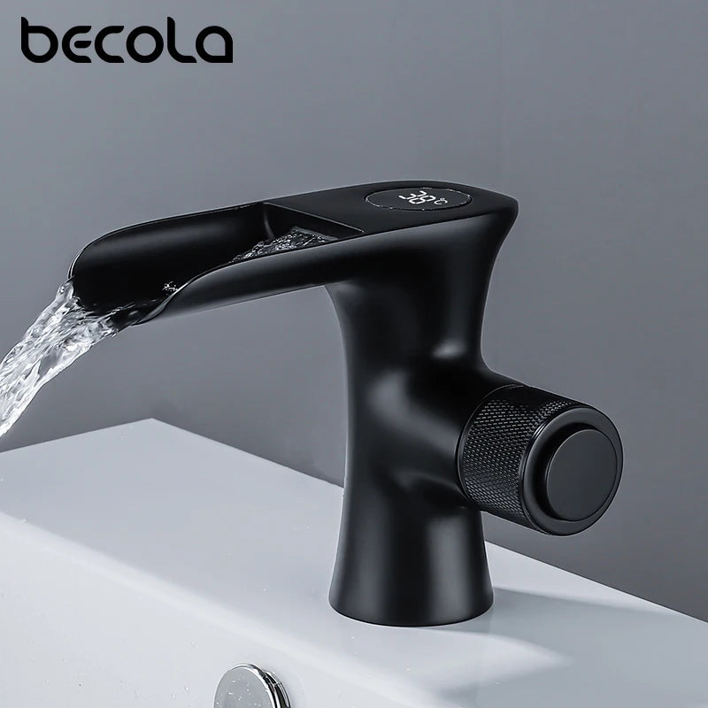 Led Digital Basin Faucet Black Bath Basin Mixer Brass Temperature Display Faucet Smart Tap Sink Faucet For Bathroom Faucet Tap