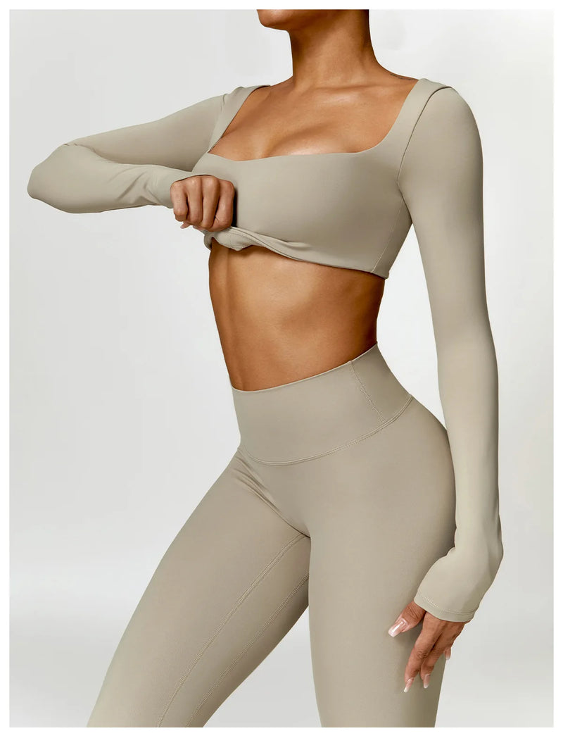 Yoga Suit 2 Pieces Sportswear Sports Set Women Tracksuits Gym Clothes Sport Bra Fitness Long Sleeve Top Workout Legging Yoga Set
