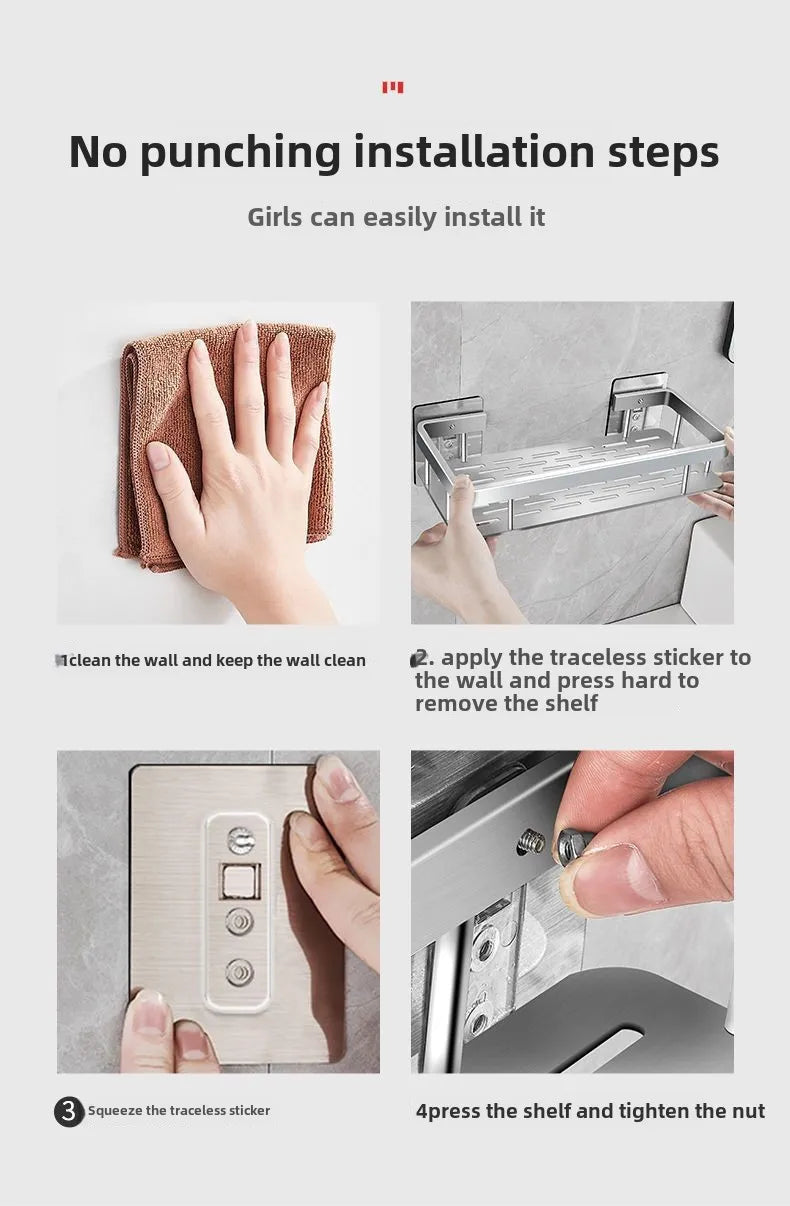 Bathroom Shelf Kitchen Storage Organizer Aluminum Alloy Shampoo Rack Shower Shelf Bathroom Accessories No Drill Toilet Bath Shel