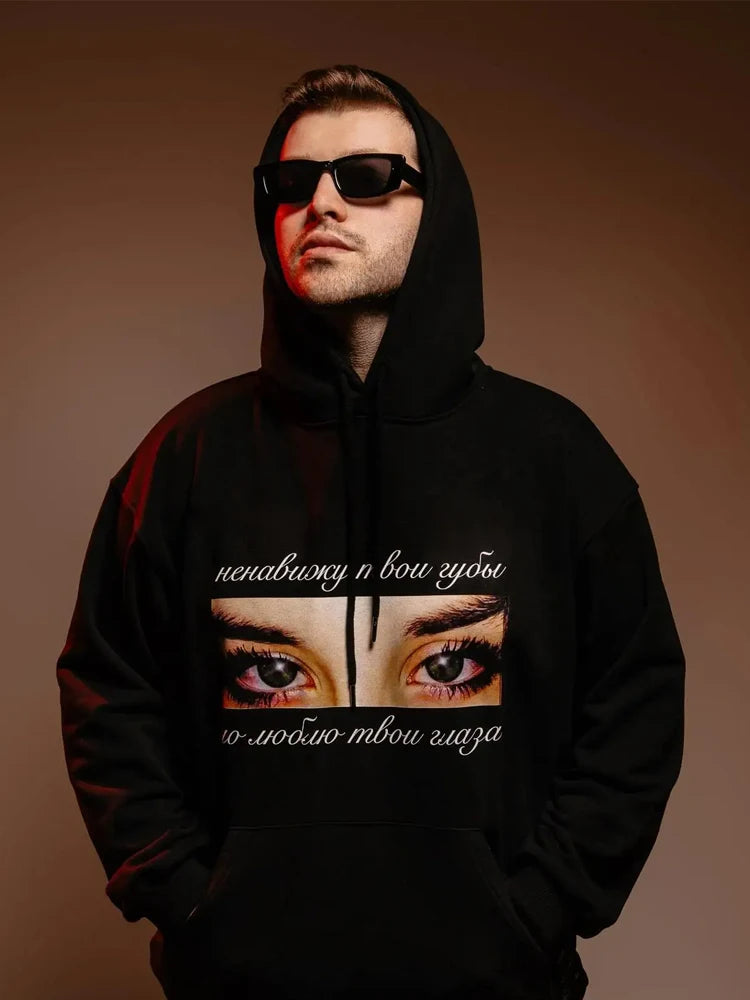 Men’s Oversized Eye Graphic Hoodie – Thick Winter Harajuku Streetwear Pullover Y2K Style