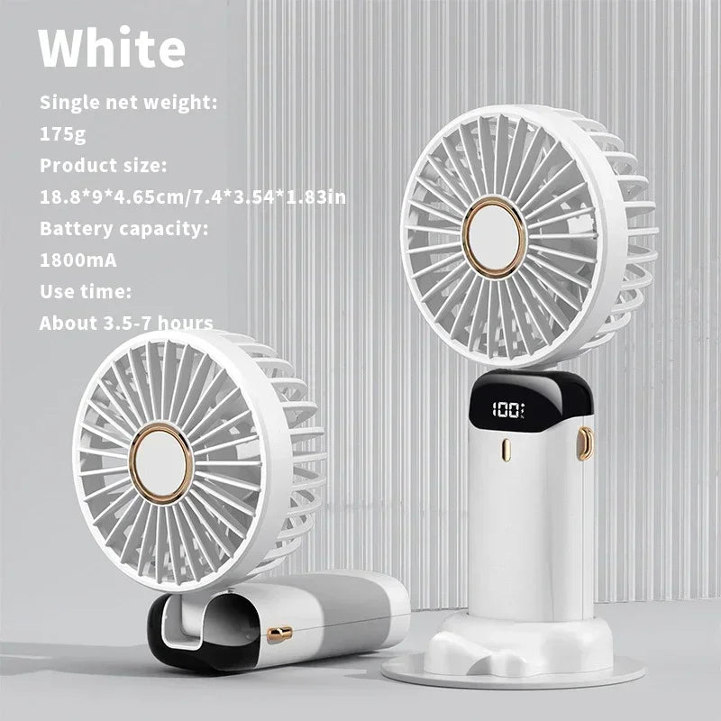 Handheld Mini Fan 3000mAh Foldable Portable Neck Hanging Fans 5 Speed USB Rechargeable Fan with Phone Stand and Display Screen