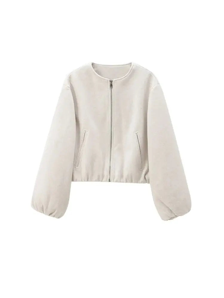 Oversized Soft Bomber Jacket for Women – Casual Long Sleeve Zip-Up Coat for All Seasons