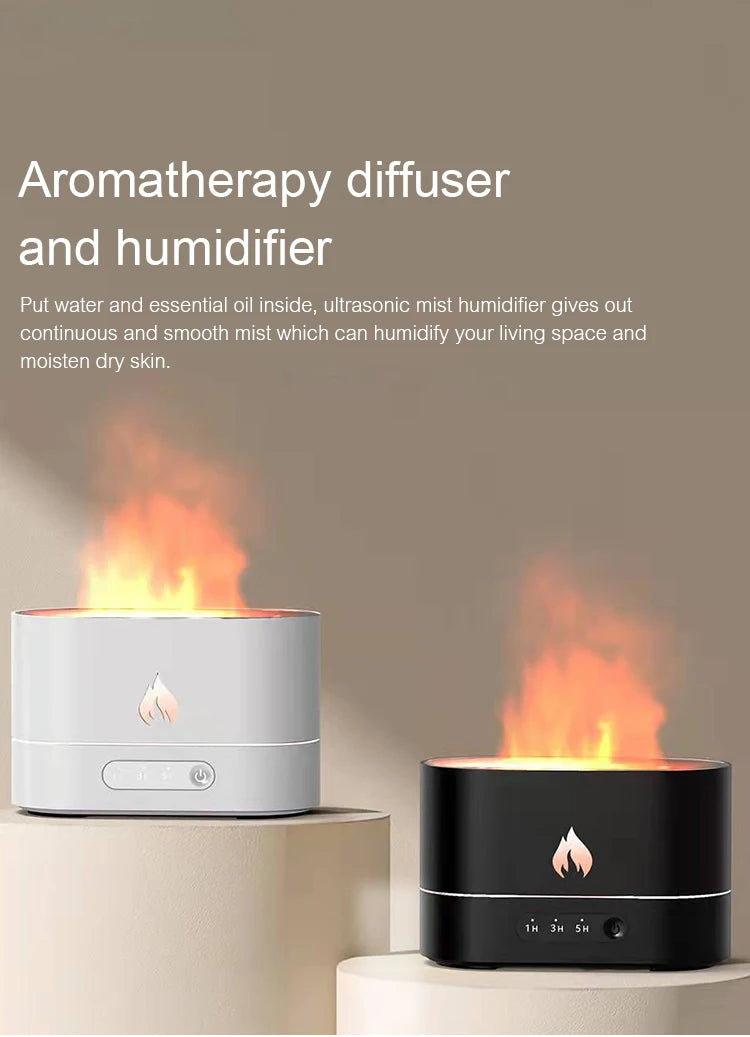 250ml Flame Humidifier 1/3/5H USB Smart Timing LED Electric  Aroma Diffuser Simulation Fire Night Lamp