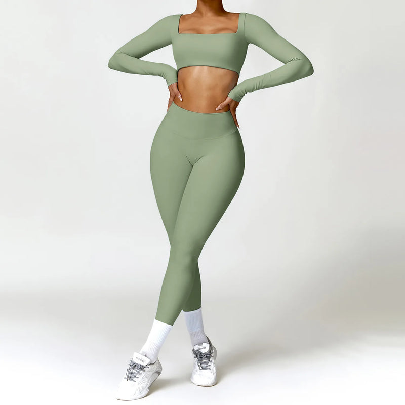 Yoga Suit 2 Pieces Sportswear Sports Set Women Tracksuits Gym Clothes Sport Bra Fitness Long Sleeve Top Workout Legging Yoga Set