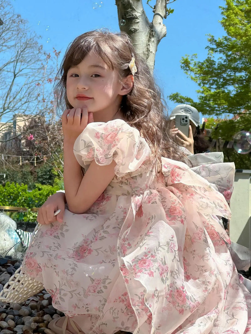 Casual Summer Girls Princess Dress – Sweet Floral Bow Knot Style