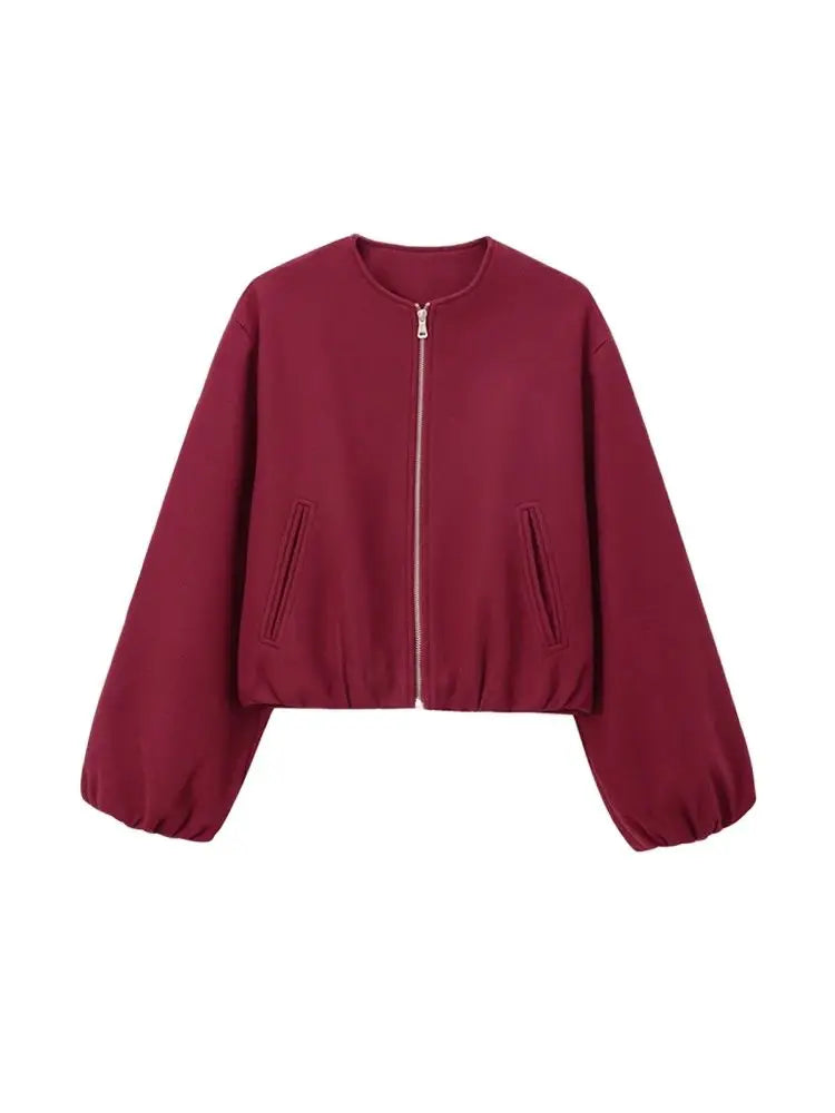 Oversized Soft Bomber Jacket for Women – Casual Long Sleeve Zip-Up Coat for All Seasons