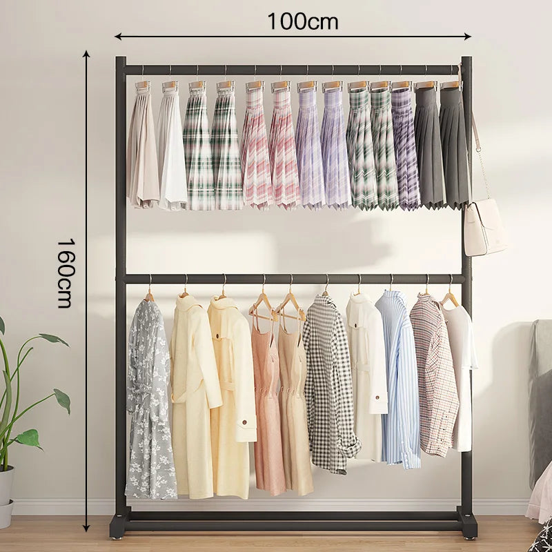 Double Layer Floor-Mounted Clothes Drng Ra Bedroom Balcony Single Rod Storage elf Space-Saving Easy-To-Use Painted Steel