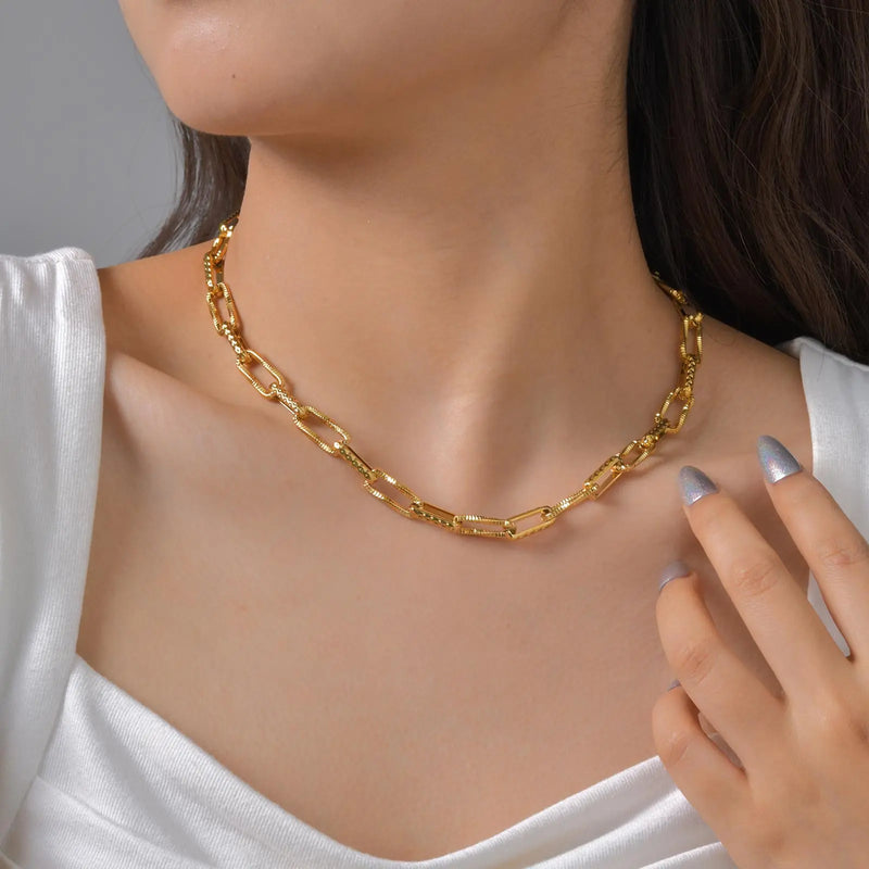 Chunky Paperclip Chain Necklace For Woman, 18K Gold Plated Stainless Steel Chic Necklace, Waterproof Birthday Jewelry Gift
