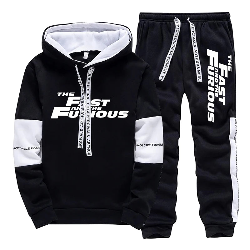 Men’s Hooded Sweatshirt and Sweatpants Set – Casual Sportswear for Autumn & Winter