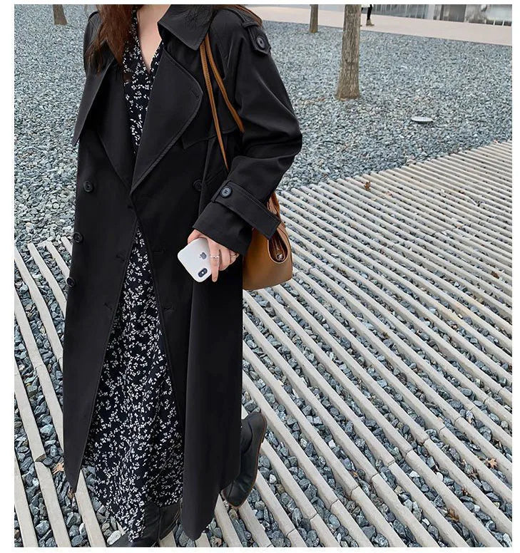 Women’s Double-Breasted Lace Trench Coat – Elegant Autumn Windbreaker and Casual Raincoa