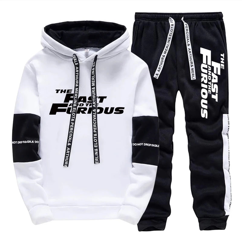 Men’s Hooded Sweatshirt and Sweatpants Set – Casual Sportswear for Autumn & Winter