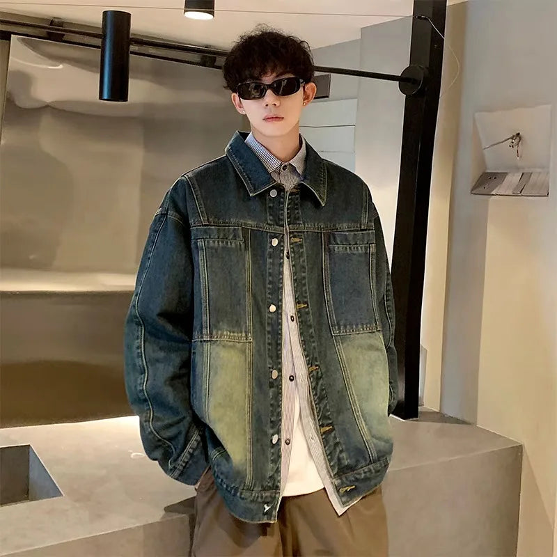 Tatiana Haven Men’s Ripped Patchwork Denim Jacket – Oversized Unisex Streetwear for Autumn & Winter