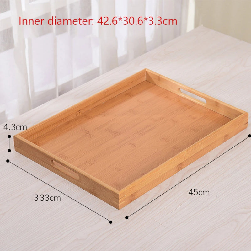 Bamboo tray 1PC wooden tray Tea tray tableware holder Fruit bread dessert tea food tray with handle rectangle