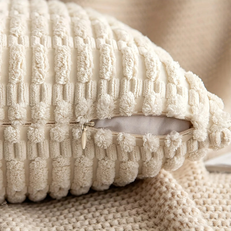 1pcs 40x40CM Soft Corduroy Decorative Throw Pillow Cover, Modern Farmhouse Bohemian Stripe Pillow Cover for Sofa Living Room