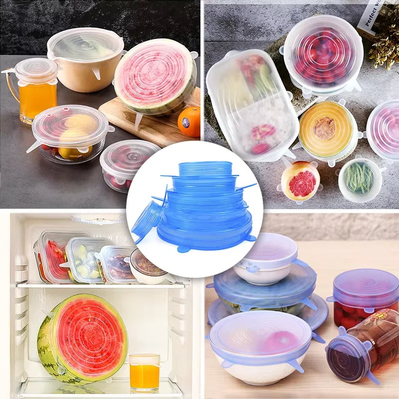 6Pieces Food Grade Silicone Stretch Lids for Food Storage Reusable Microwave Food Covers Bowl Covers For Cup Cans Jars YY121