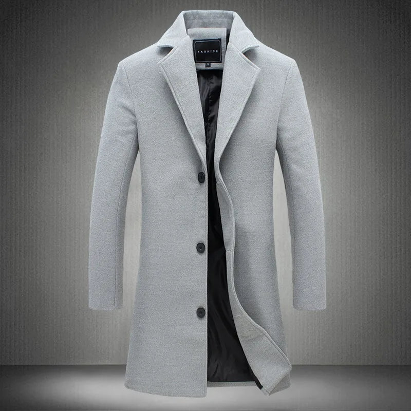 Trench Men Mid Length Coats Turn Down Collar Full Sleeve Single Breasted Jackets Casual Regular Open Stitch Autumn Winter