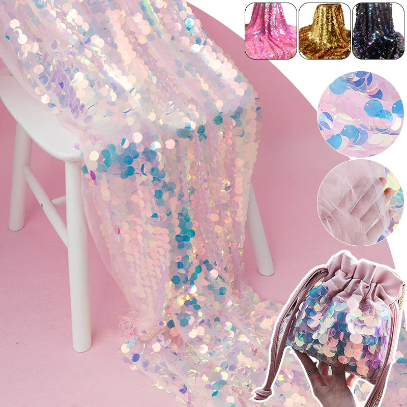 Iridescent Shiny Mermaid Scale Fabric Laser Sequins Glitter Fabric For Diy Tablecloth Garment Wedding Party Background Decor