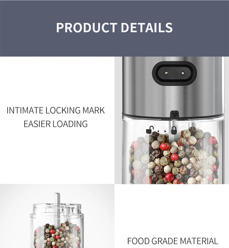 Electric Salt and Pepper Grinder Set with USB Charging Base Large Capacity Adjustable Coarseness Stainless Steel Automatic Mills