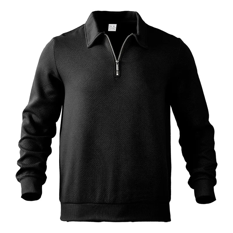 Men’s Zipper Polo Sweatshirt – Turn-Down Collar Long Sleeve Pullover for Autumn and Winter