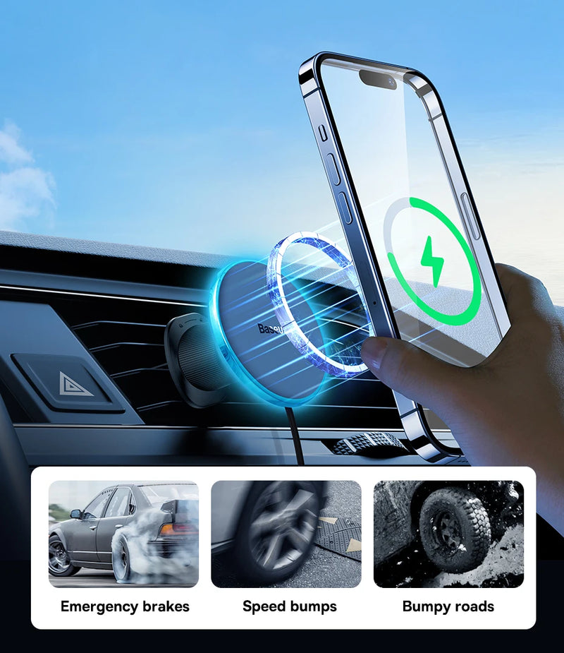 Baseus Magnetic Wireless Charger Car Phone Holder 15W Fast Charging Wireless Car Charger Holder For iPhone 16 15 14 13 Car Mount