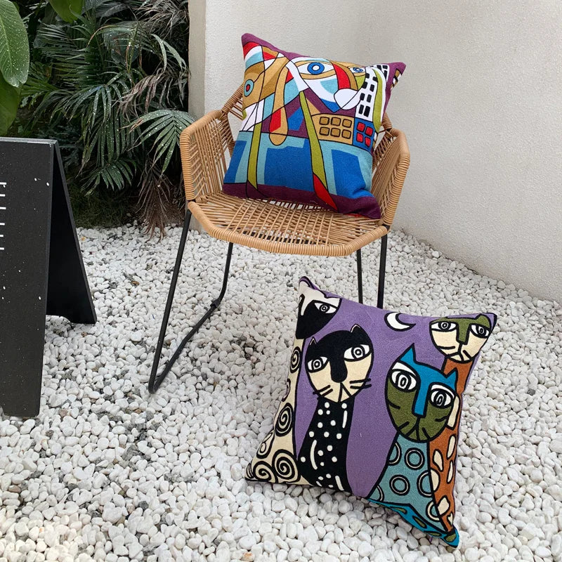 Picasso Embroidered Decorative Throw Pillowcases Abstract Creative Decoration Cushion Cover for Home Sofa Pillow Cover 45x45cm