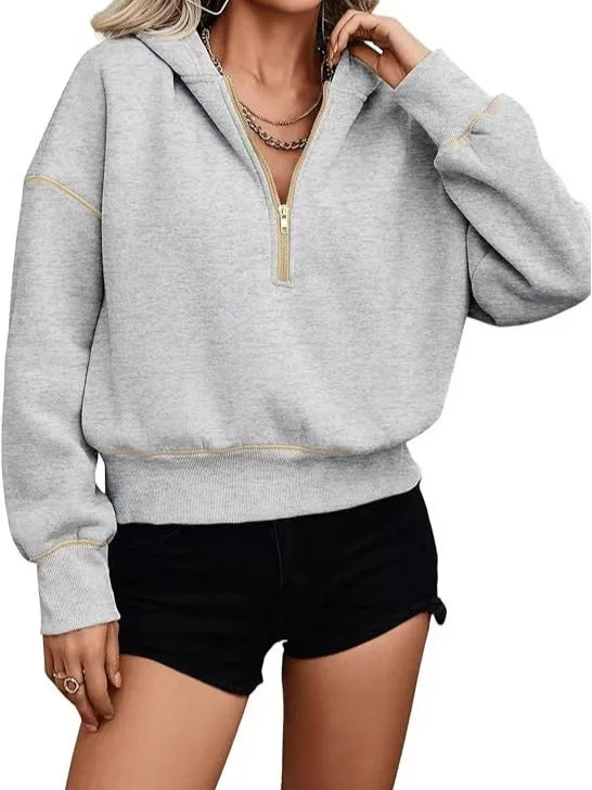 Women’s Oversized Half-Zip Sweatshirt – Casual Long Sleeve Pullover Hoodie for Autumn Fashion