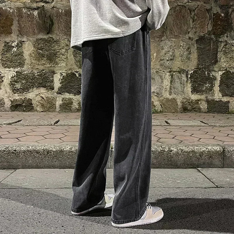 2024 New Streetwear Loose Jeans Men Korean Style Fashion Loose Straight Wide Leg Pants Men&