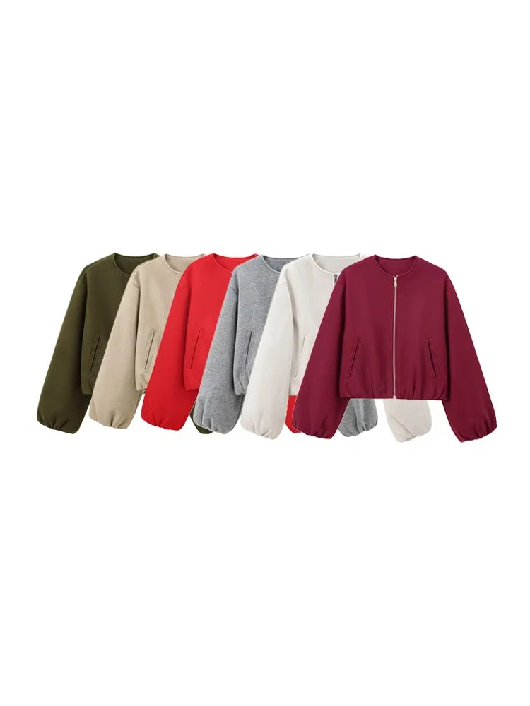 Oversized Soft Bomber Jacket for Women – Casual Long Sleeve Zip-Up Coat for All Seasons