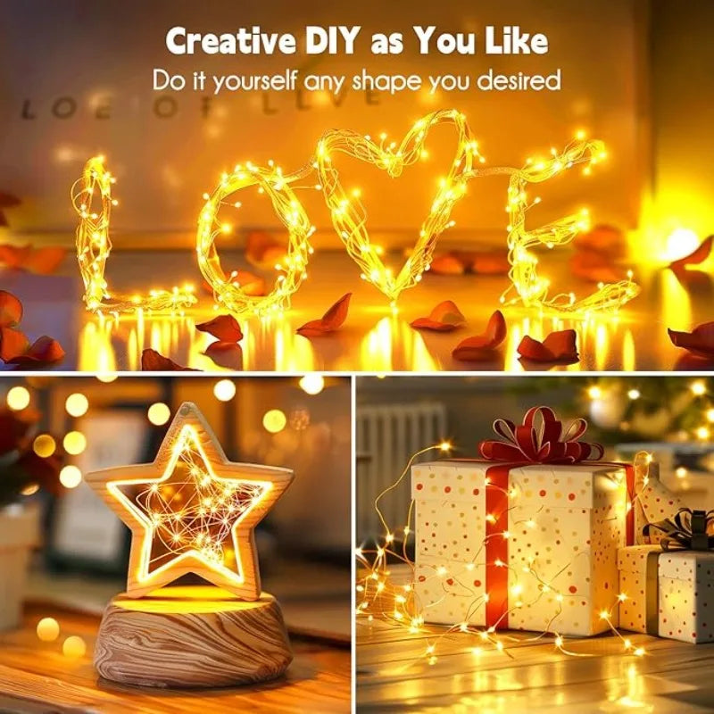 LED Fairy Lights Battery Operated String Lights Waterproof Silver Wire Firefly Starry Lights  Wedding Party Xmas Christmas Decor