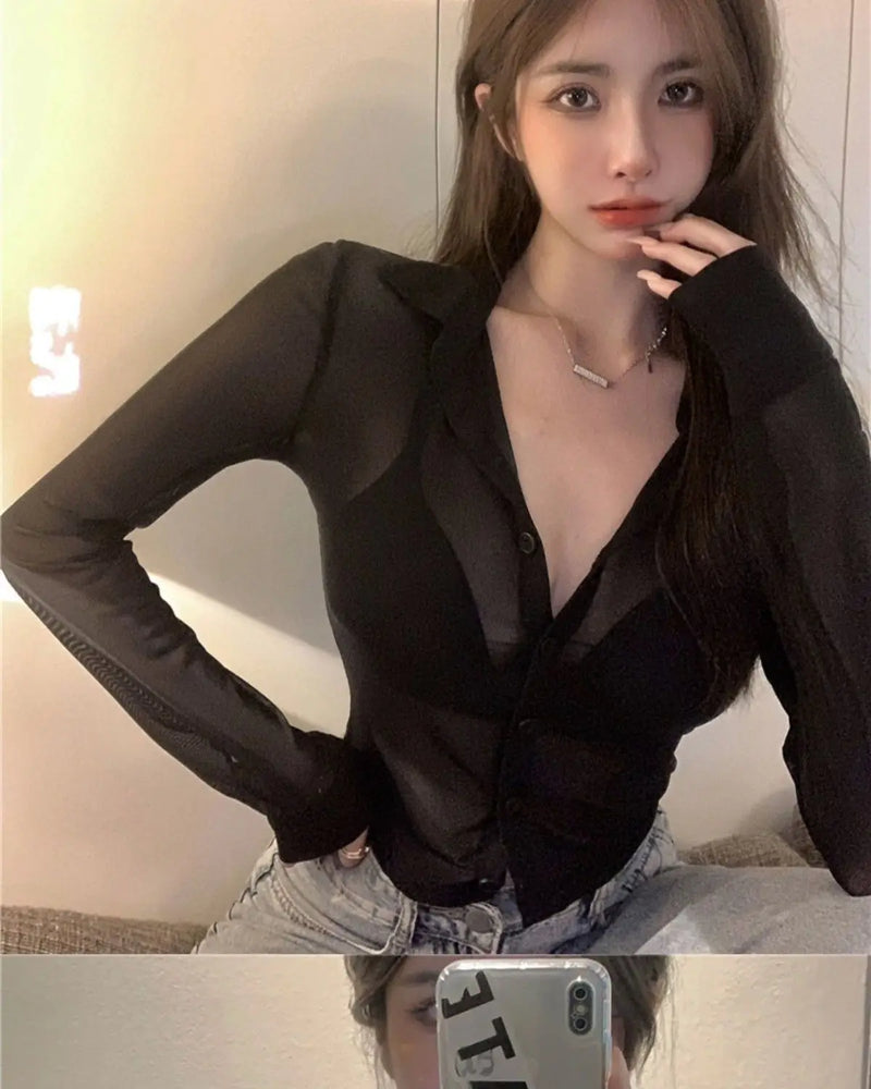 Mesh Sheer Shirts Women Long Sleeve Sunscreen Crop Tops Sexy Summer Thin Breathable Skinny Fashion Ins Streetwear Ladies Chic