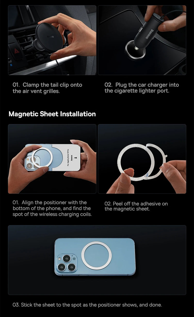 Baseus Magnetic Wireless Charger Car Phone Holder 15W Fast Charging Wireless Car Charger Holder For iPhone 16 15 14 13 Car Mount