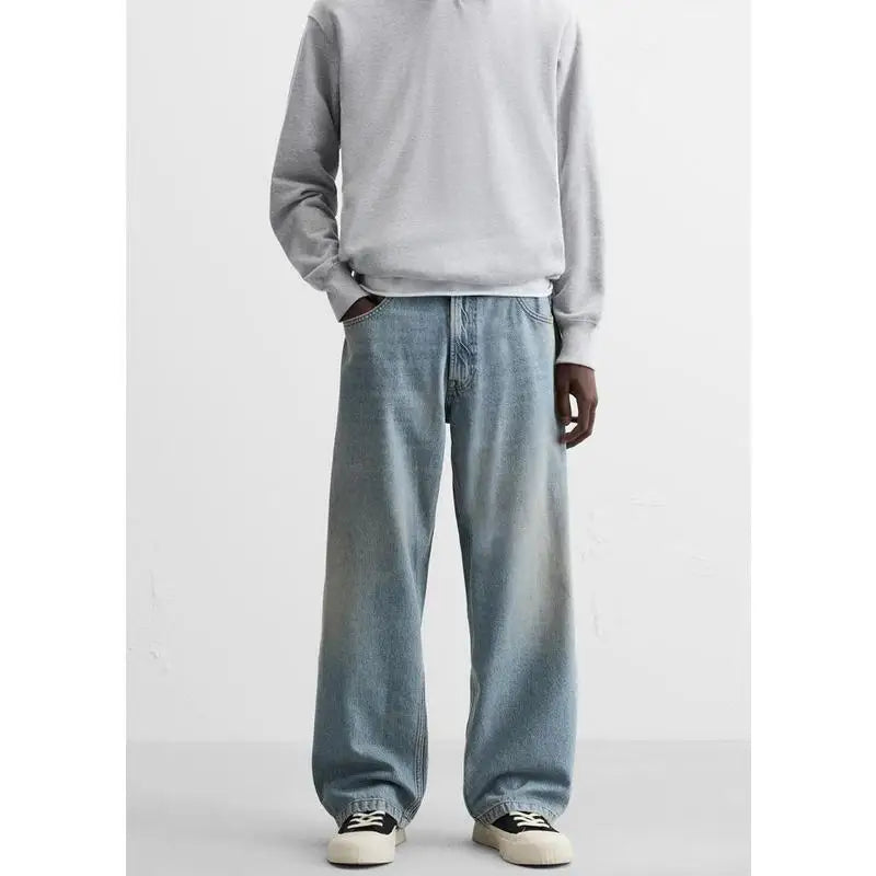 Men’s Retro Cotton Denim Jeans – Loose Fit Straight-Leg Casual Trousers, Comfortable and Wear-Resistant for Autumn & Winter