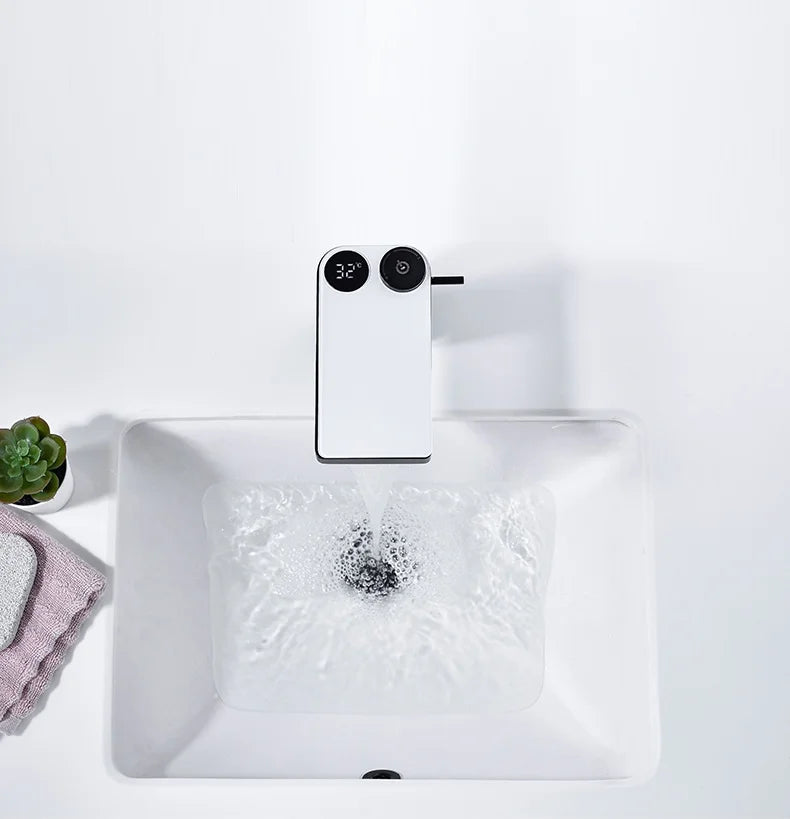 Led Digital Basin Faucet Black Bath Basin Mixer Brass Temperature Display Faucet Smart Tap Sink Faucet For Bathroom Faucet Tap