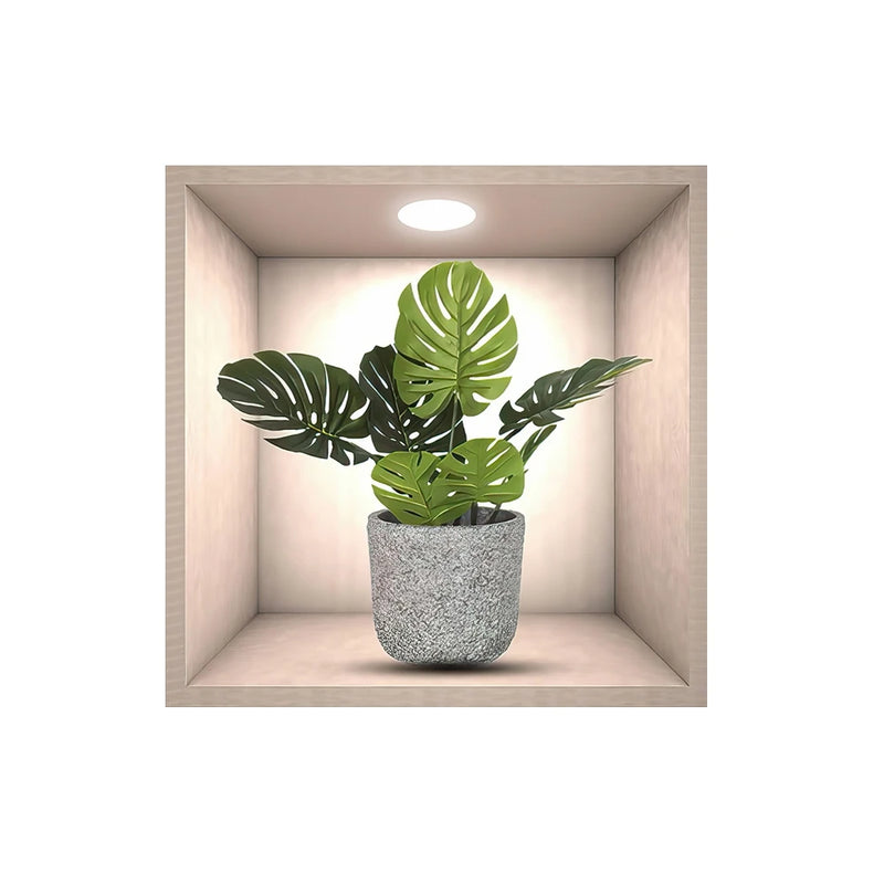 Vinyl Decal Bonsai Wall Sticker Poster  Removable 3D Green Leaves Plant Wallpaper Peel And Stick for Kitchen Living Room Decor