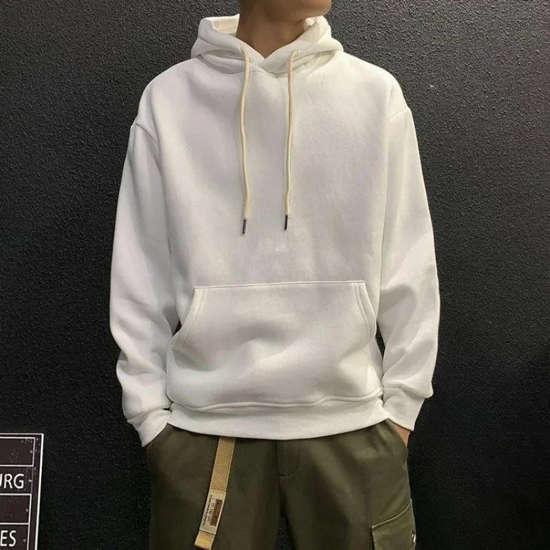 Men’s Fleeced Green Hoodie – Solid Casual Sweatshirt for Autumn and Winter