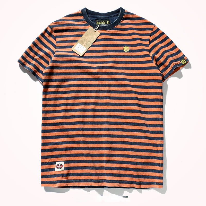 Men’s Striped Cotton T-Shirt – Slim Fit Vintage Washed Short Sleeve Tee | Tatiana Haven