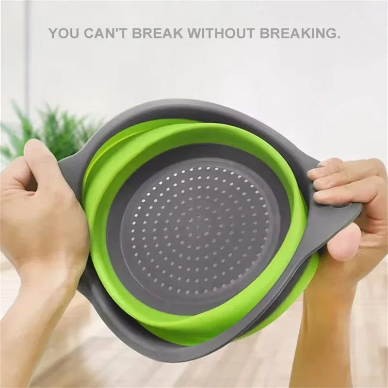 Round Collapsible Colander Silicone Kitchen Fruit Vegetable Washing Basket Strainer Foldable Drainer Kitchen Gadgets Tools