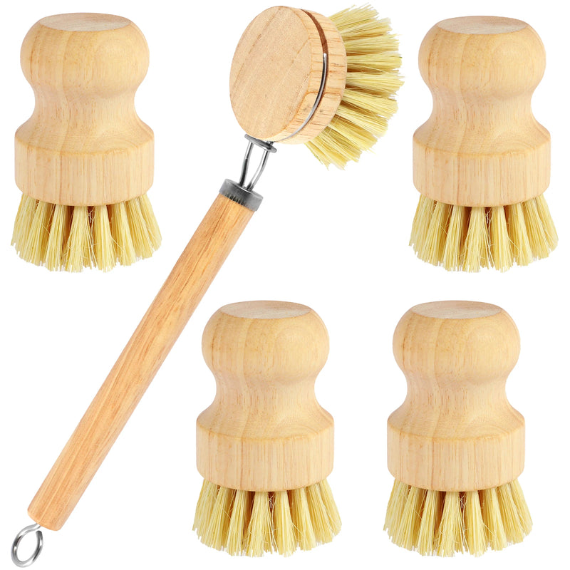 4/5Pcs Bamboo Dish Scrub Brushes Replaceable dish brush Kitchen Wooden Cleaning Scrubbers Household Cleaning Brush Cleaning Tool